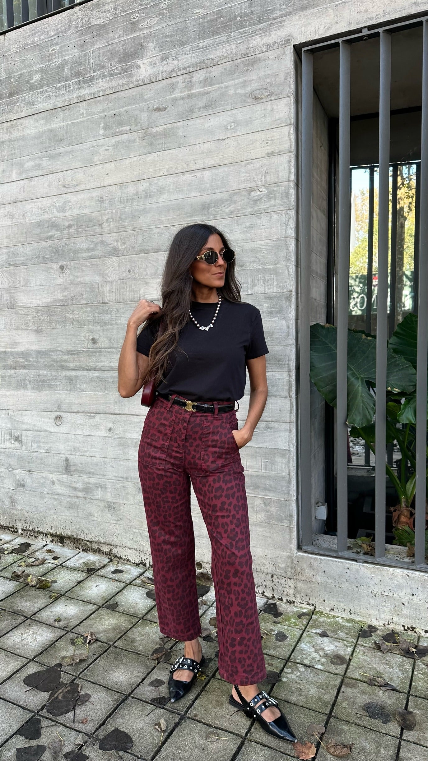 Limited Edition Animal Print Pants in Burgundy