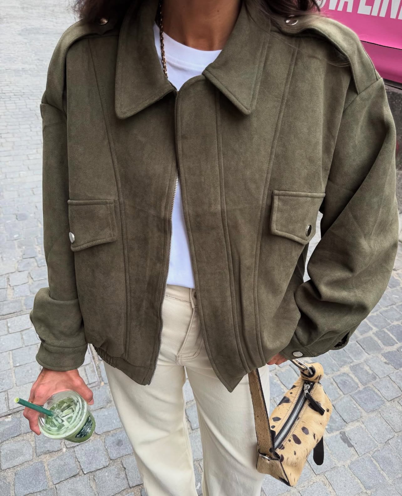 Olive Suede Bomber