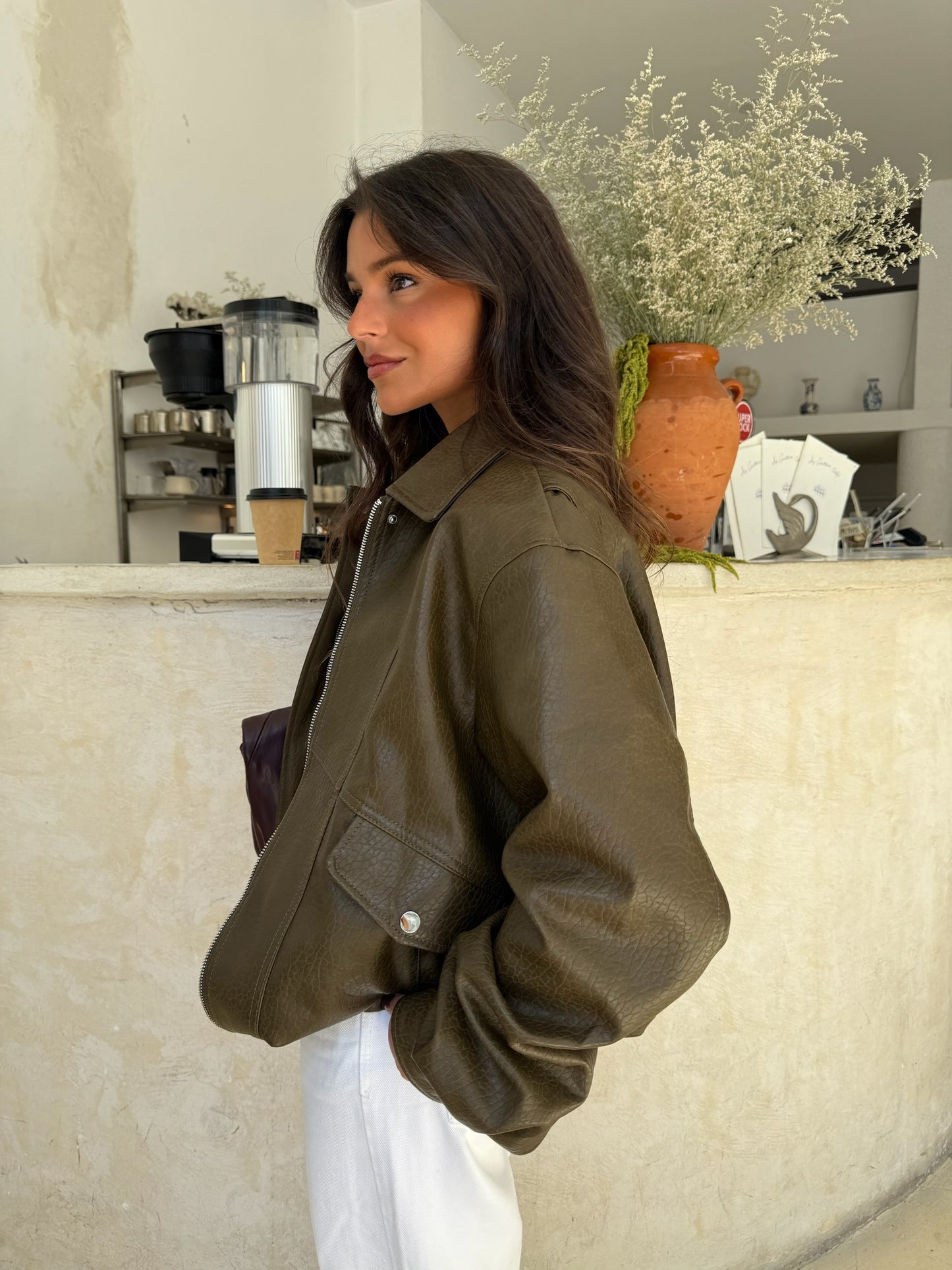 Olive Textured Oversize Madrid Bomber