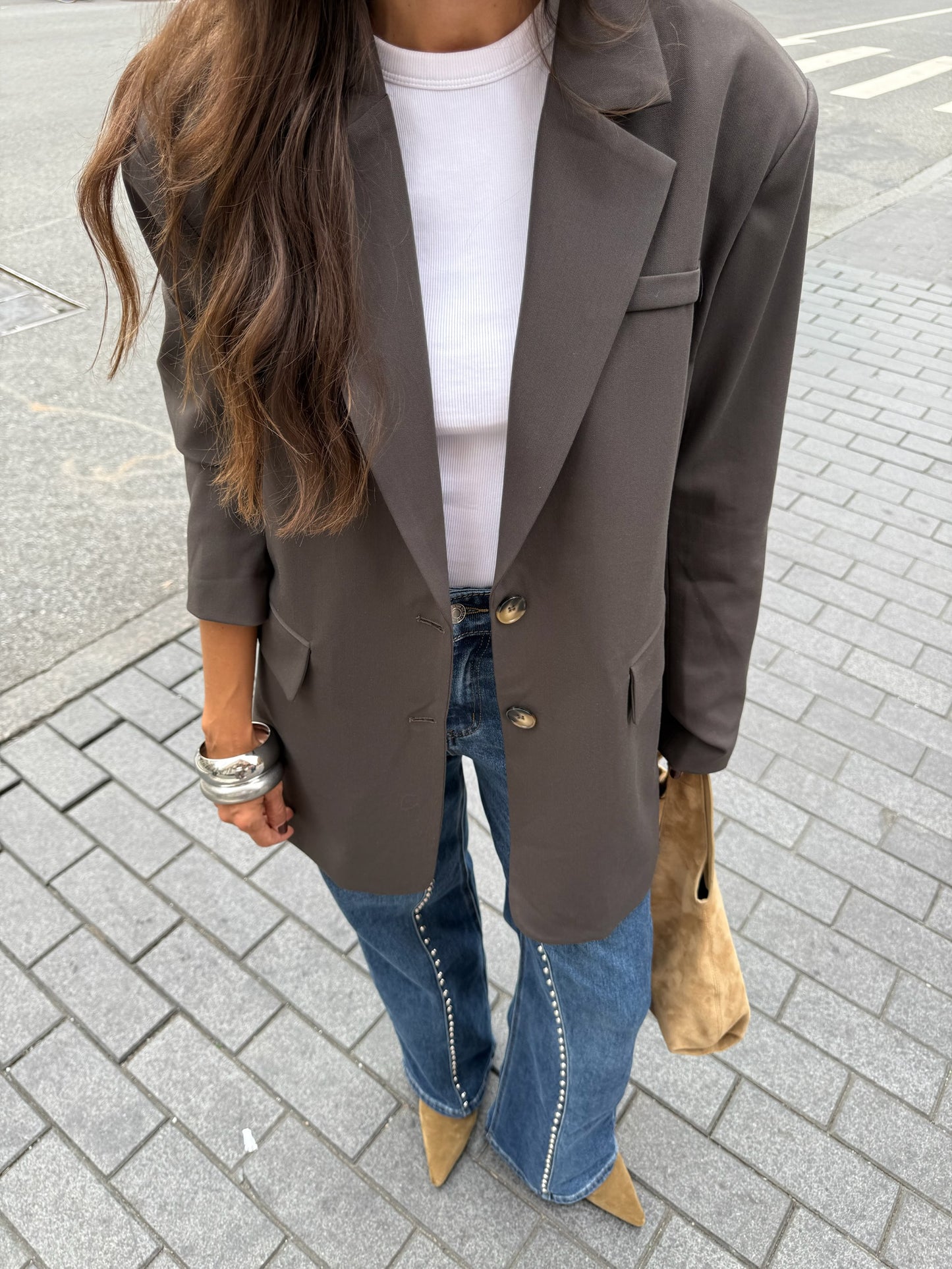 Tailored Blazer with Opened Back in Brown