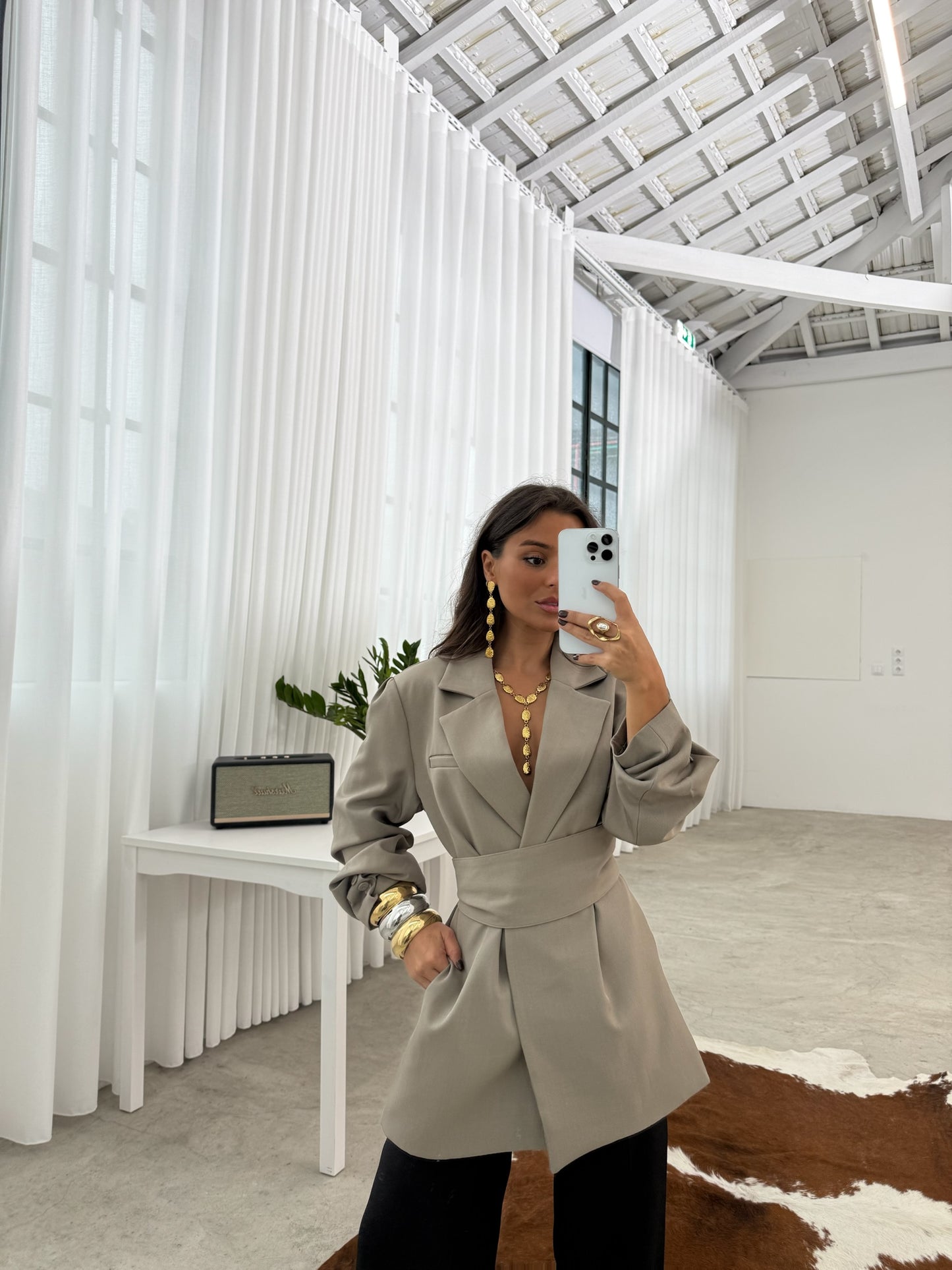 Belted Blazer in Beige