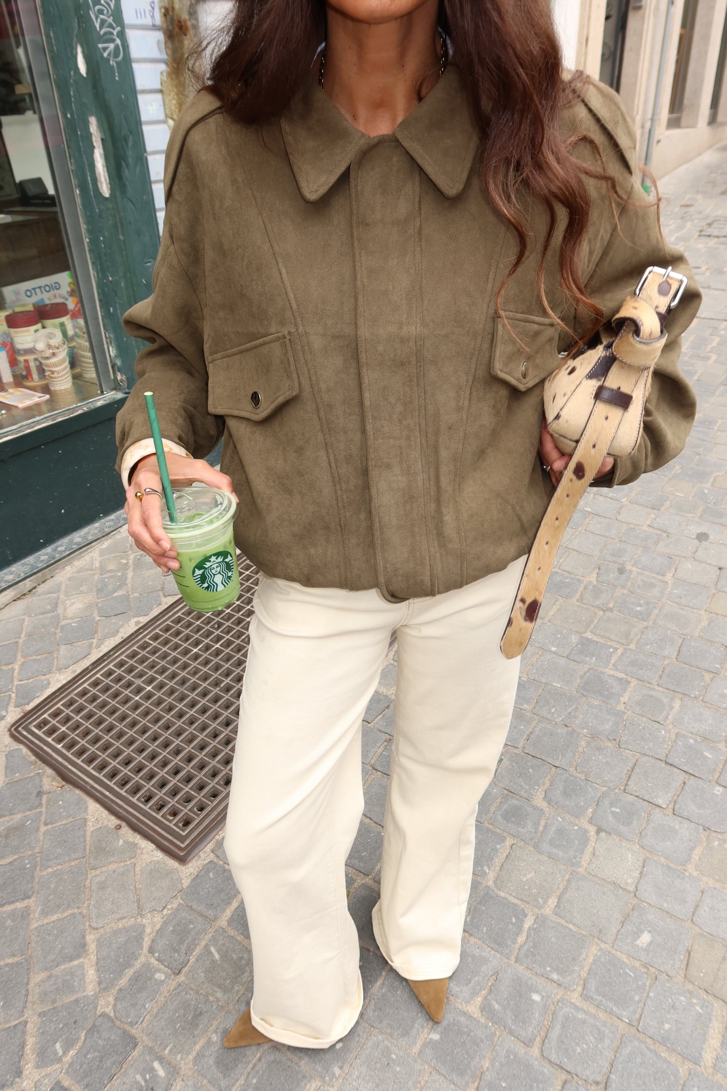 Olive Suede Bomber