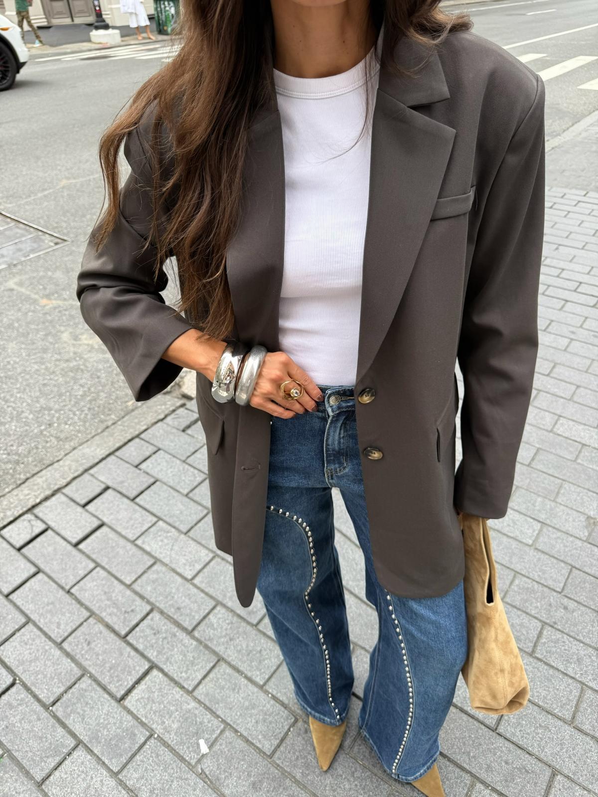 Tailored Blazer with Opened Back in Brown