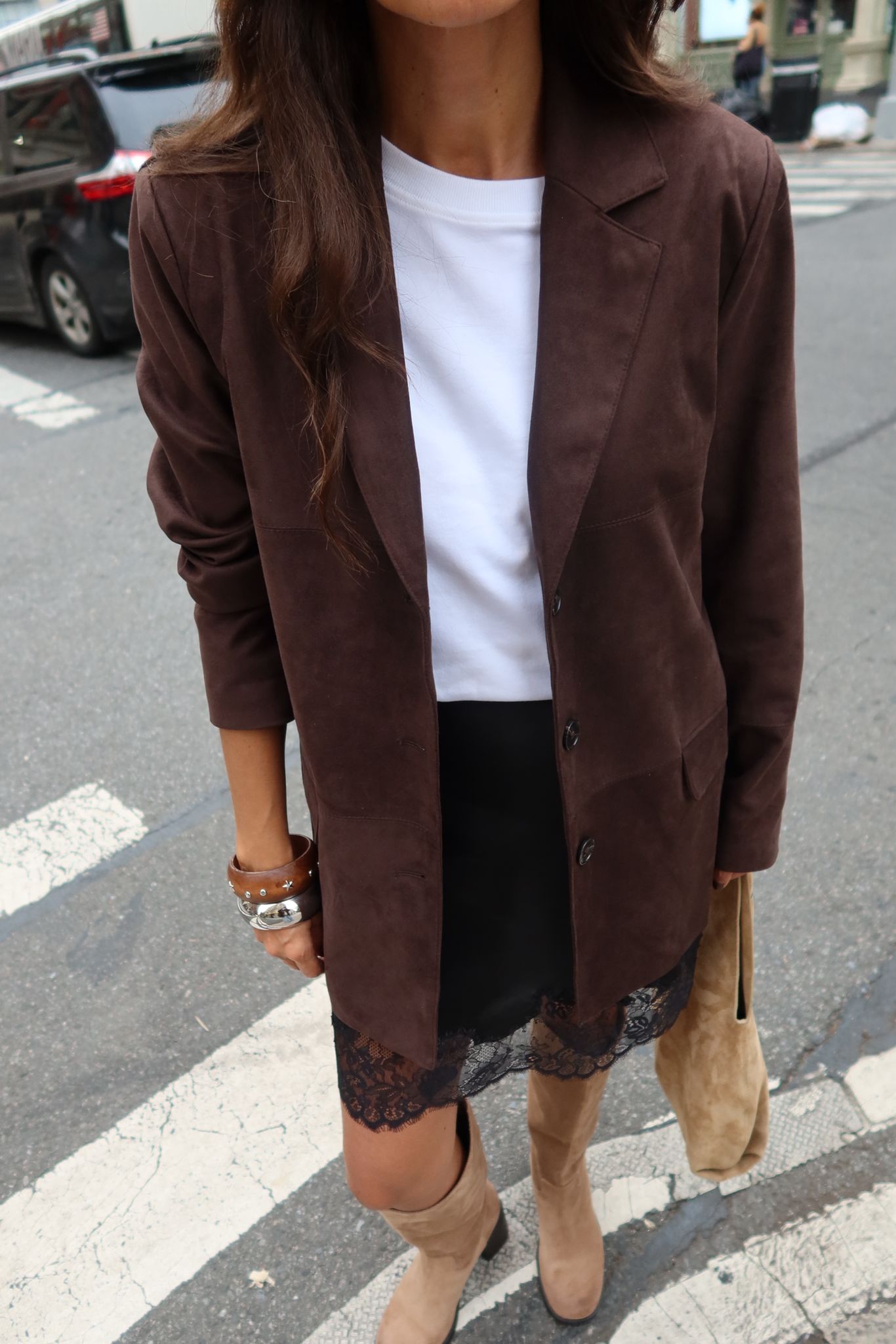 Chelsea Suede Blazer in Brown