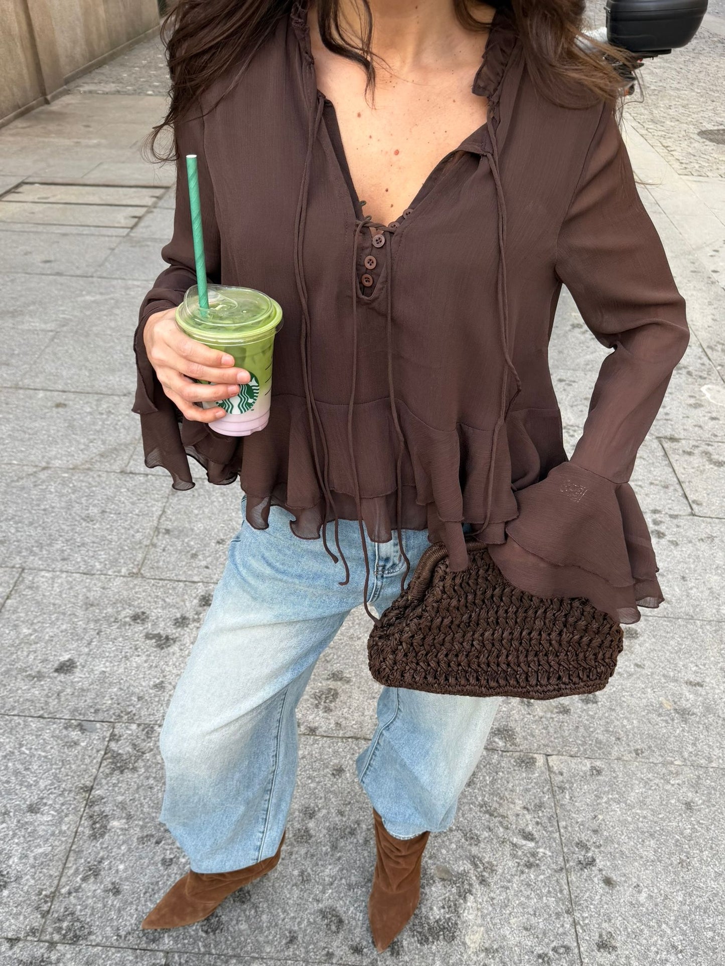 Romantic Ruffle Blouse in Chocolate