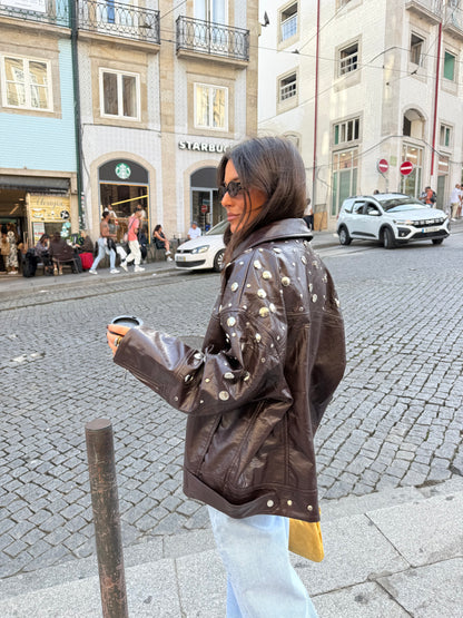 City Jacket In Brown With Studs