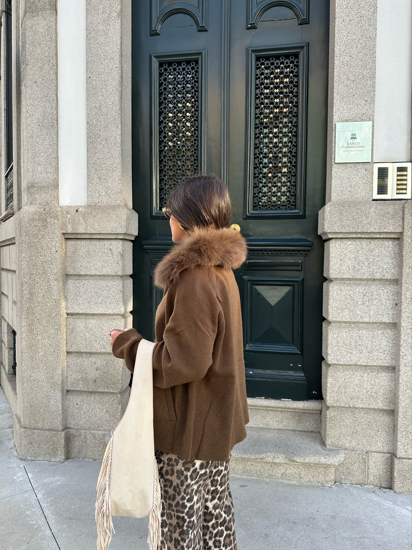 Cashmere Wool Jacket With Fur in Chocolate Brown Without Pockets