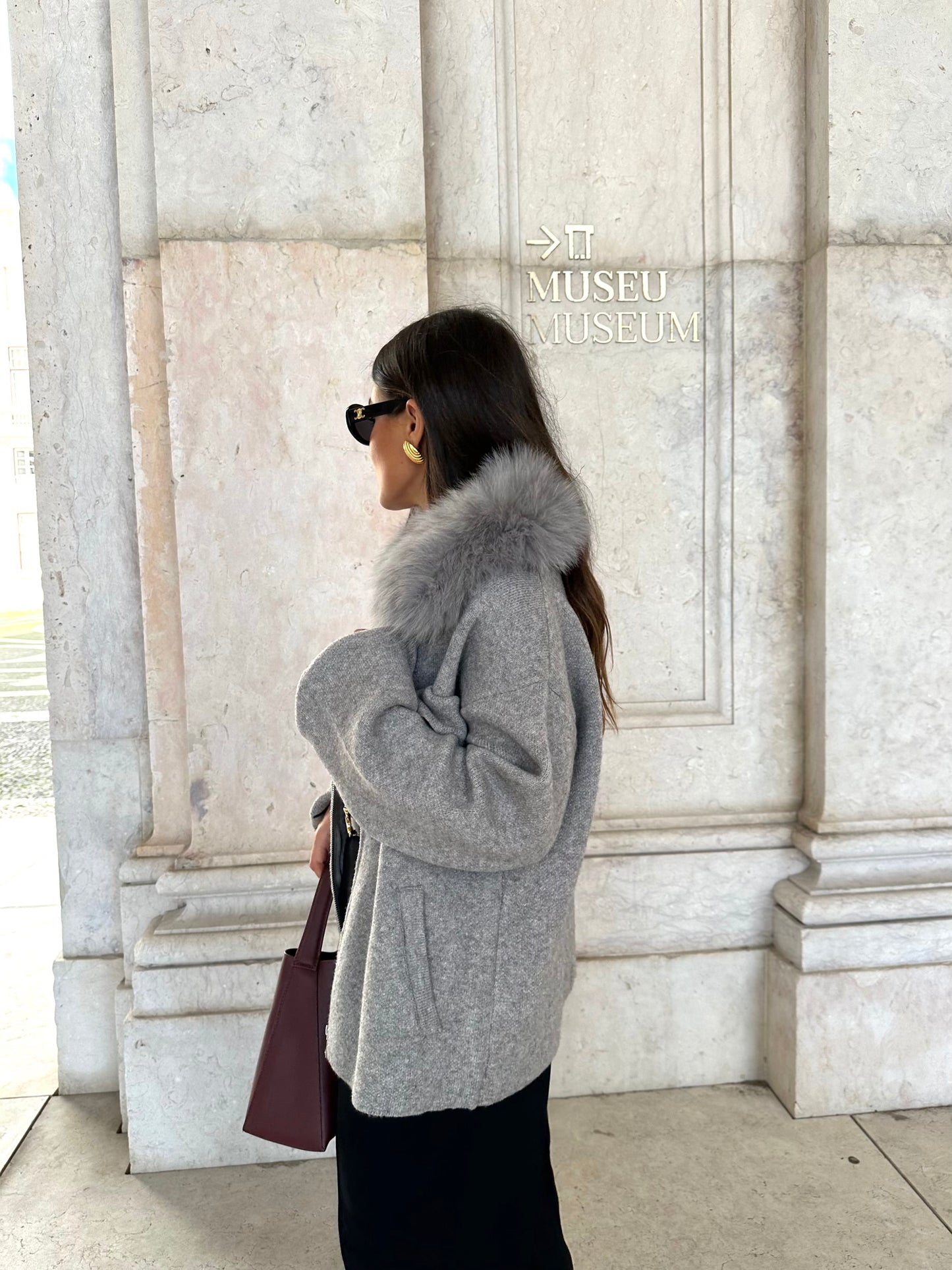 Cashmere Wool Jacket with Fur in Grey