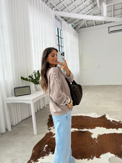 Sweater With Side Studs in Beige