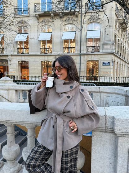 Florence Belted High-Neck Coat