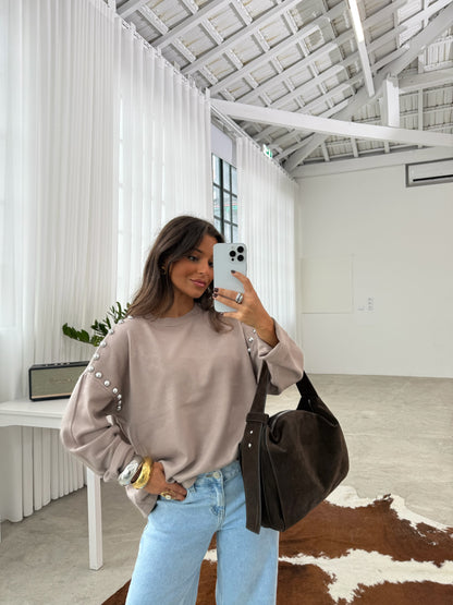 Sweater With Side Studs in Beige