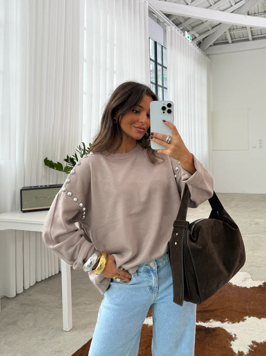 Sweater With Side Studs in Beige