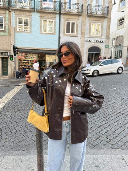 City Jacket In Brown With Studs