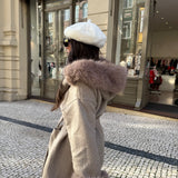 Wool Jacket With Faux Fur in Taupe