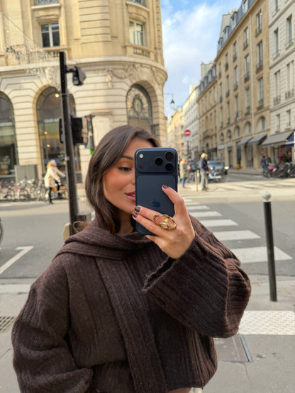 Stockholm Knit Sweater with Scarf in Brown