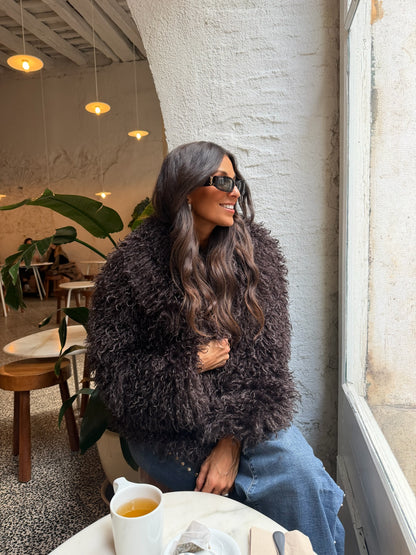 Curly Fur Jacket in Brown