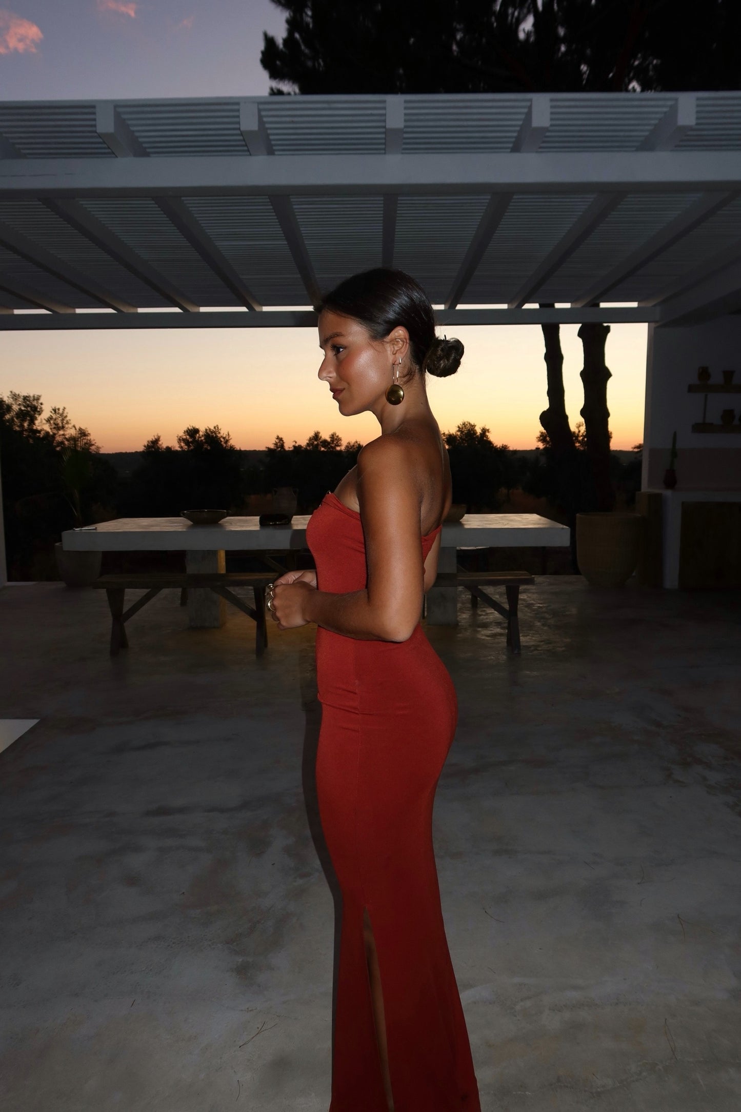 Strapless Terracota Dress With Gold Detail