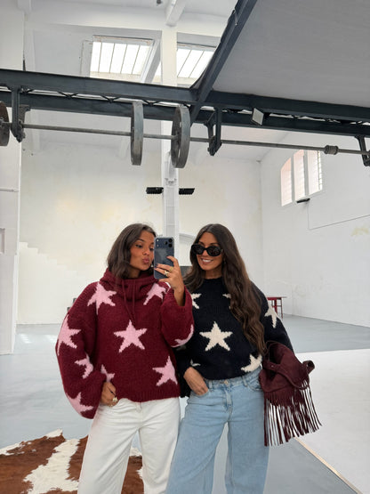 Star Sweater in Burgundy and Pink