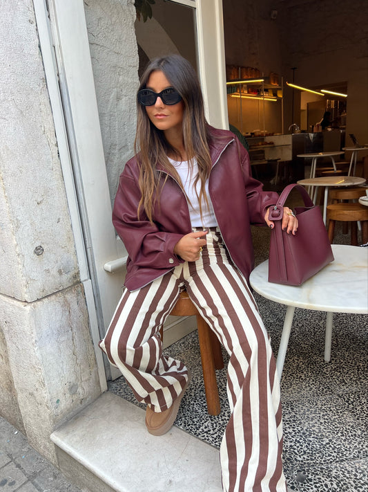 Brown and White Striped Pants