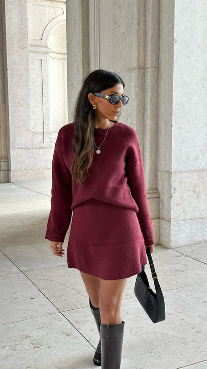 Burgundy knit Set -Skirt Edition