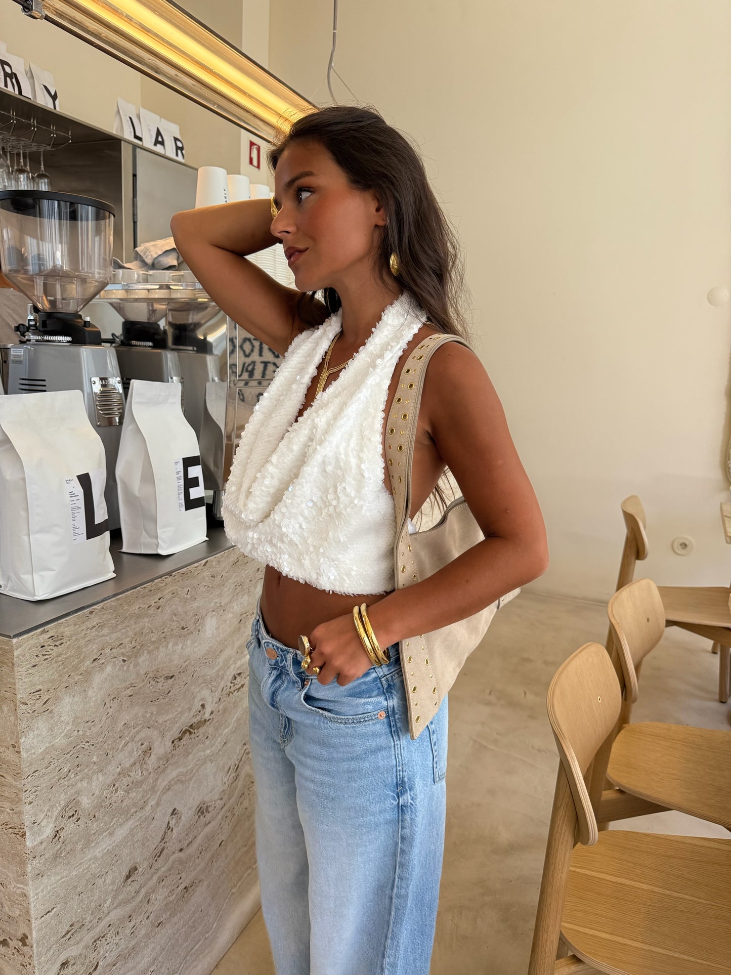 Bia White Sequin Top