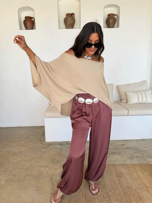 Satin Balloon Pants in Burgundy