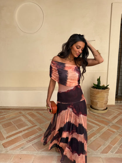 Toledo Dress in Orange and Brown Printed