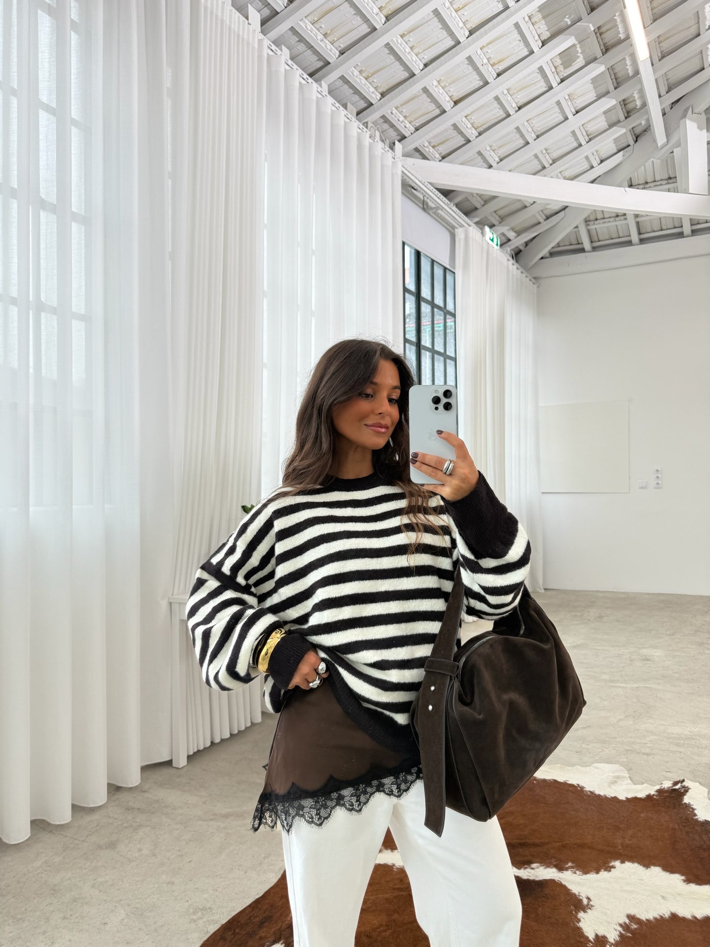 Dark Brown and White Striped Sweater