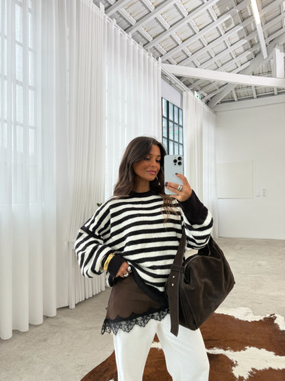 Dark Brown and White Striped Sweater