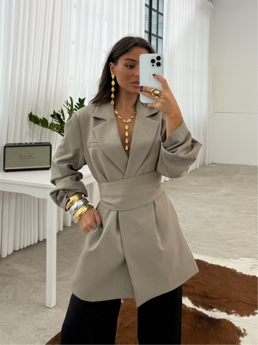 Belted Blazer in Beige