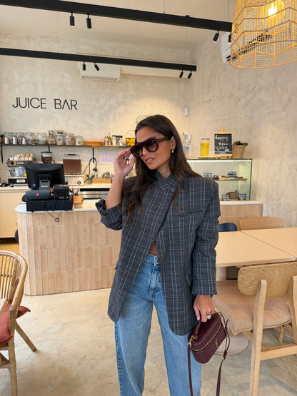 Asymmetrical Blazer in Grey Plaid