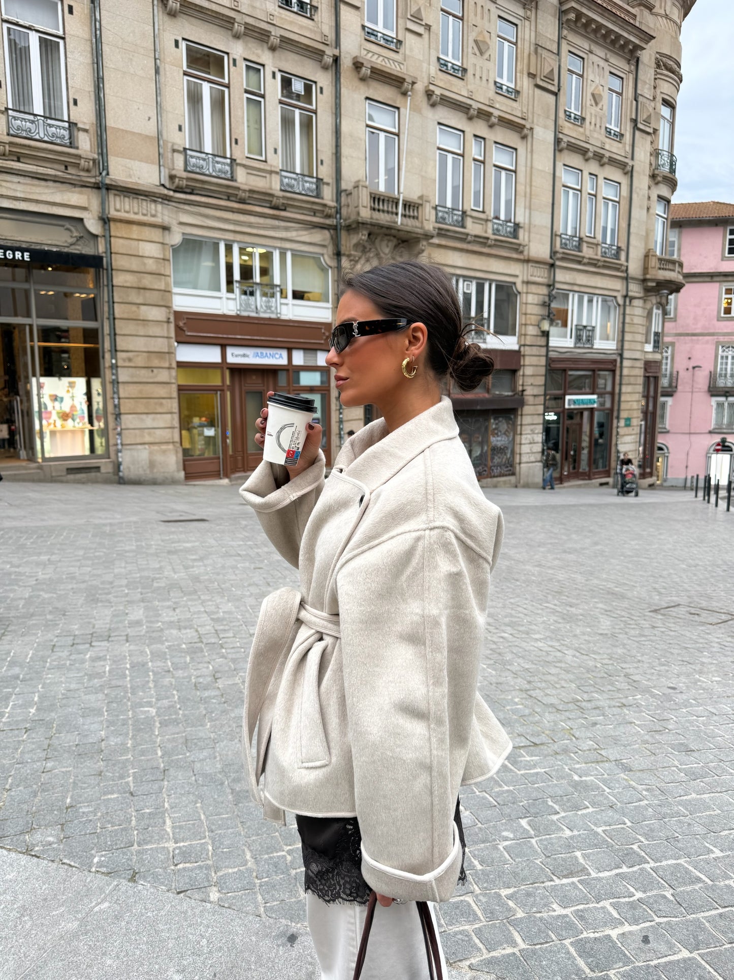 Milano Wool Belted Jacket in Beige - Shipping 15/12 to 19/12