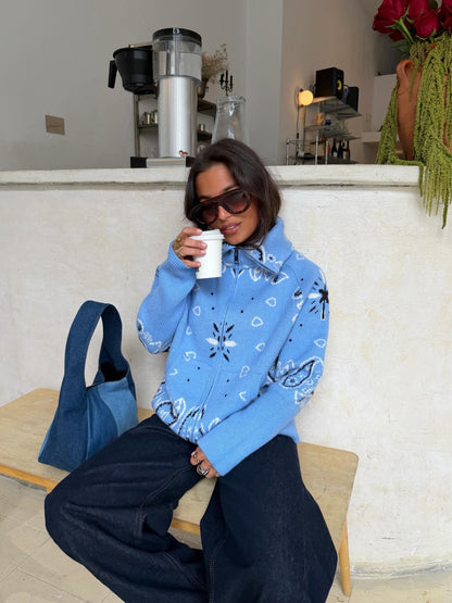 Cashmere and Wool Bandana Jacket in Light Blue