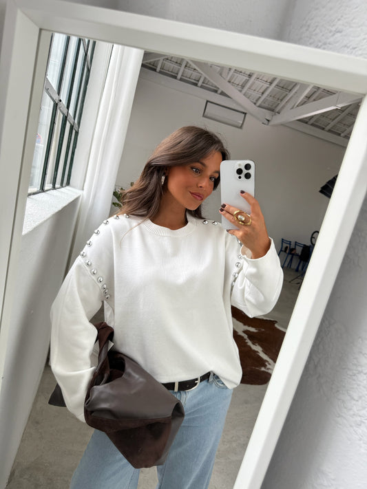 Sweater With Side Studs in White