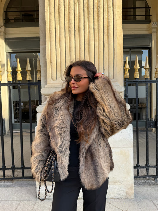 Camille Fur Jacket in Camel and Brown - Shipping 01/12 to 05/12