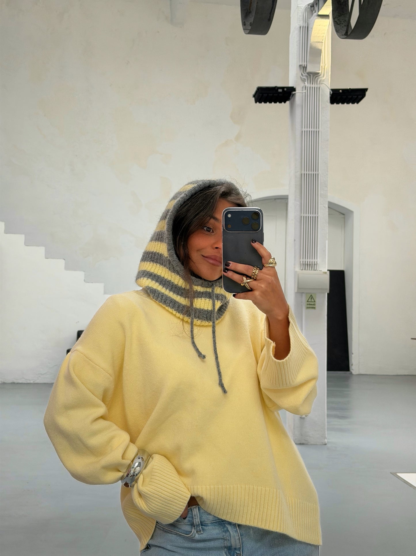 Striped Knit Balaclava in Yellow