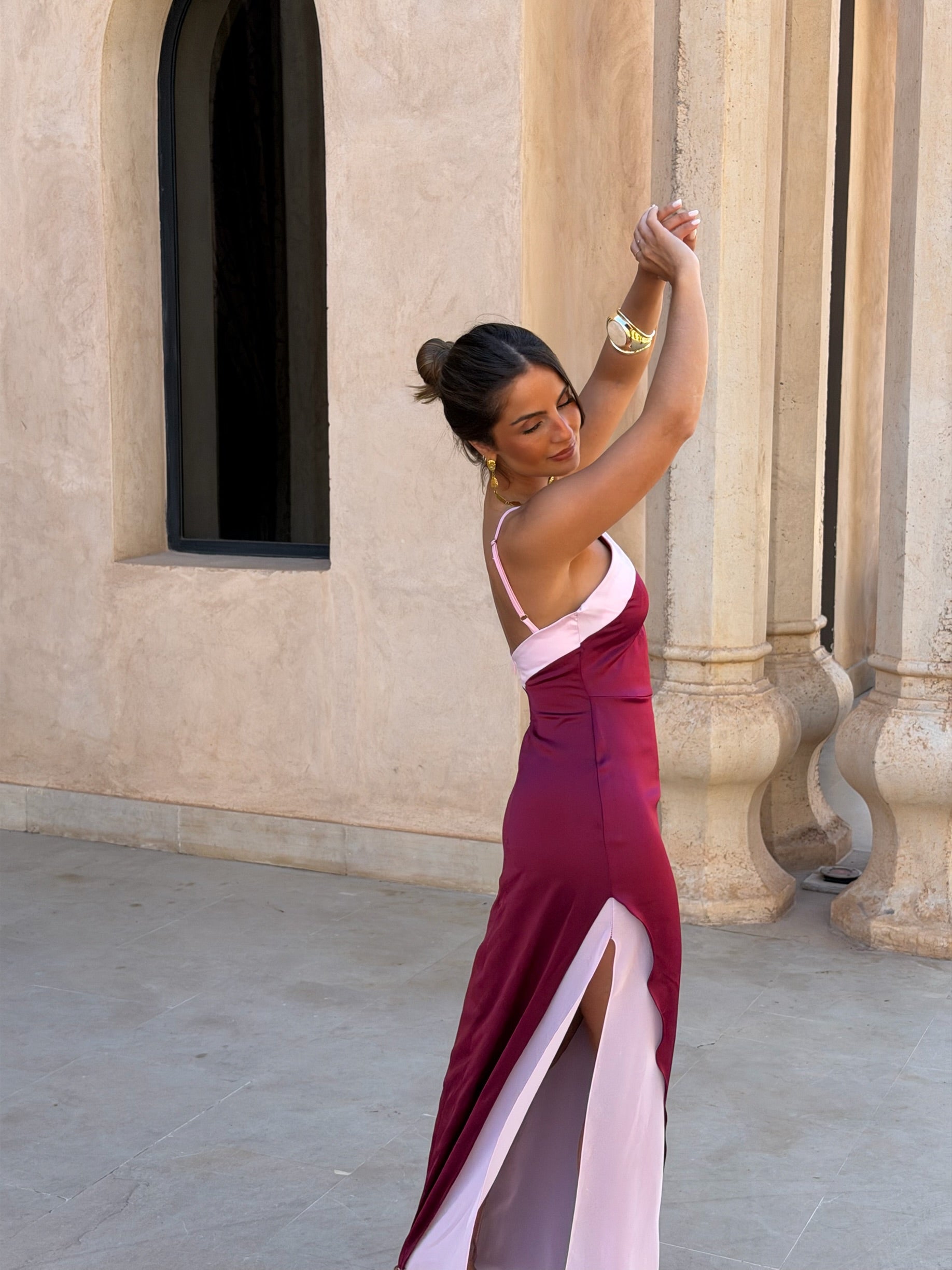 oasis burgundy dress Women's Wine Satin Open Back Detail Maxi Bridesmaid Dress