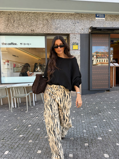 Zebra Print Wide Leg Pants