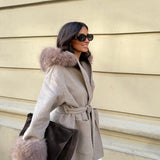 Wool Jacket With Faux Fur in Taupe