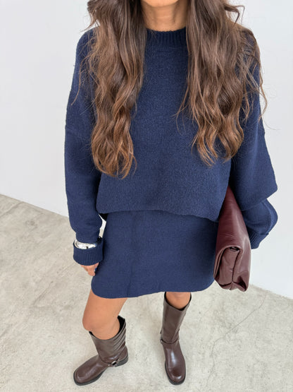 Navy Blue Knit Set - Skirt Edition