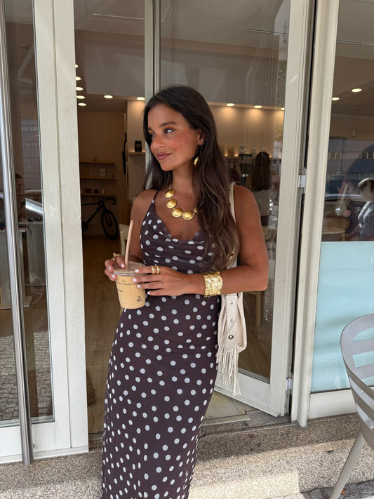 Mocha Dots Dress in Brown