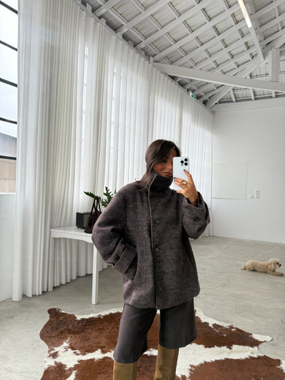 Oversize Wool Cross Coat in Brown