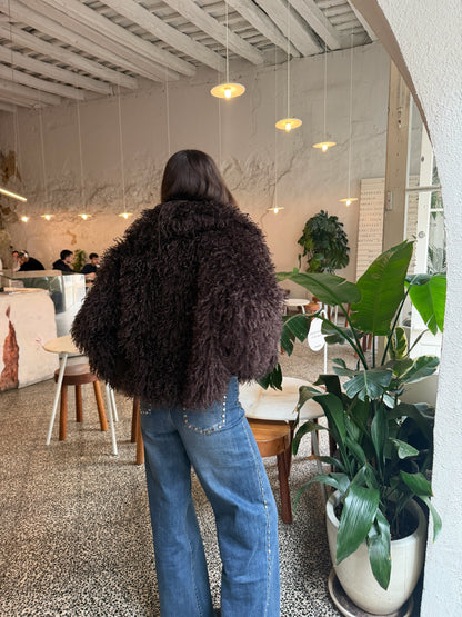 Curly Fur Jacket in Brown