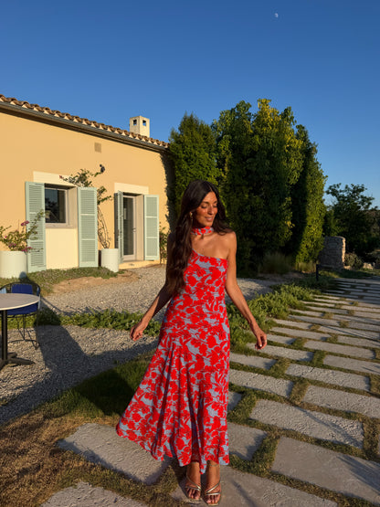 Siena Dress in Blue and Red