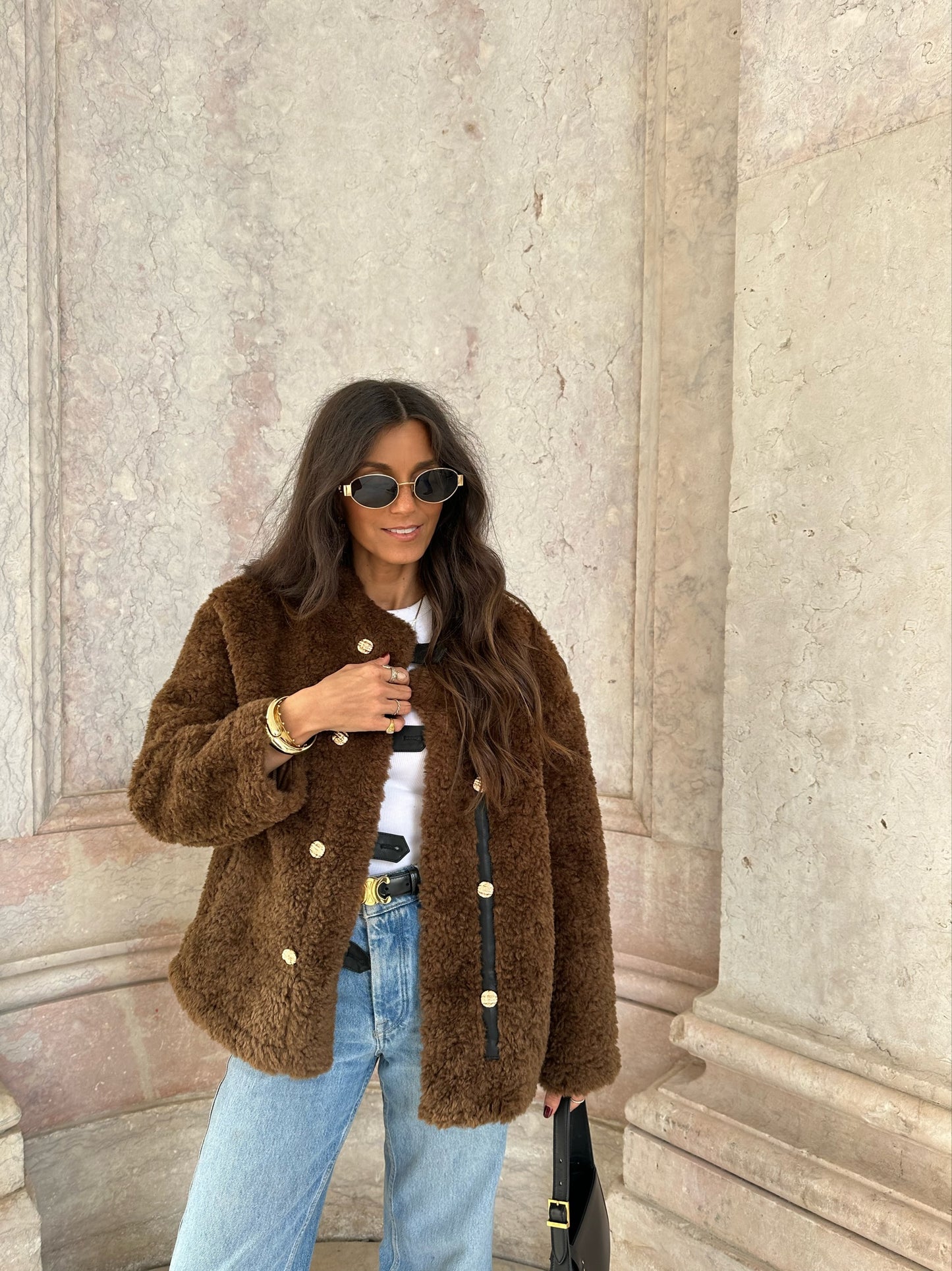 Curly Fur Coat in Brown