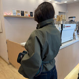Cropped High Neck Trench Coat in Khaki