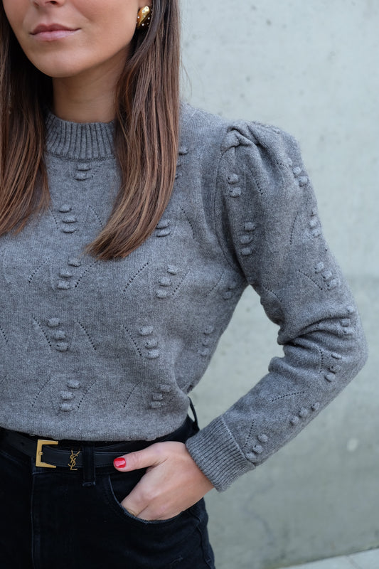 Knit Pompom Sweater in Grey