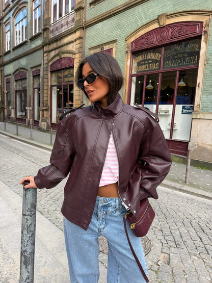 Oversized Structured Jacket in Burgundy