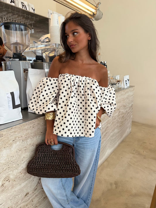 Caetana Polka Dot Top in White