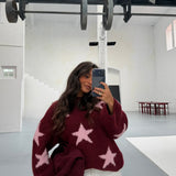 Star Sweater in Burgundy and Pink